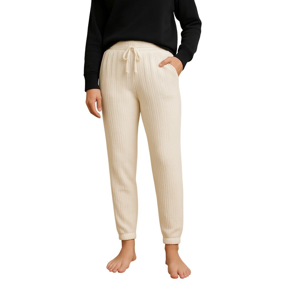 Serra Cozy Ribbed Knit Lounge Pants Jogger – Women’s M – Cream